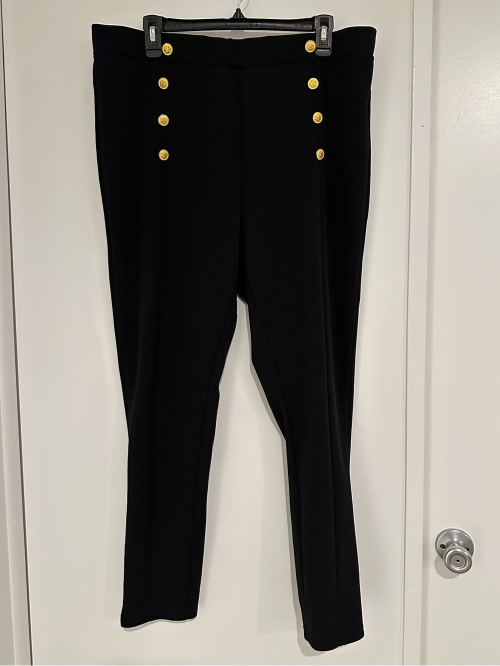SHEIN-Curve Black High-Waist Ponte Pants with Gold Buttons